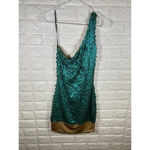 Symphony Womens Dress Medium Emerald Green One Shoulder Mini  Party Cocktail